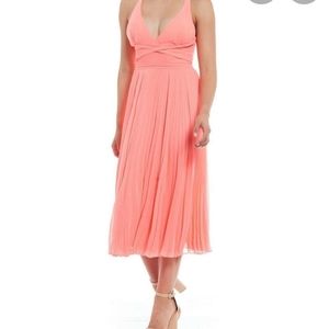Laundry by Shelli Segal Pleated Chiffon Tea Length Dress
